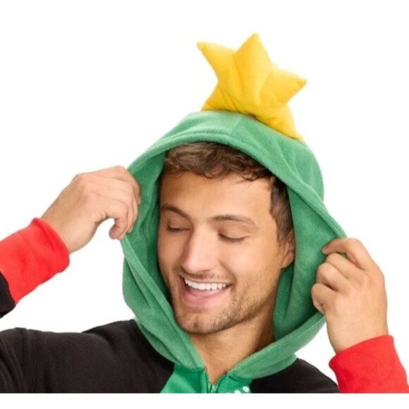 Tipsey Elves Mens XXL Christmas Tree Fleece Full Zip Hooded Jumpsuit Costume New - Picture 4 of 5